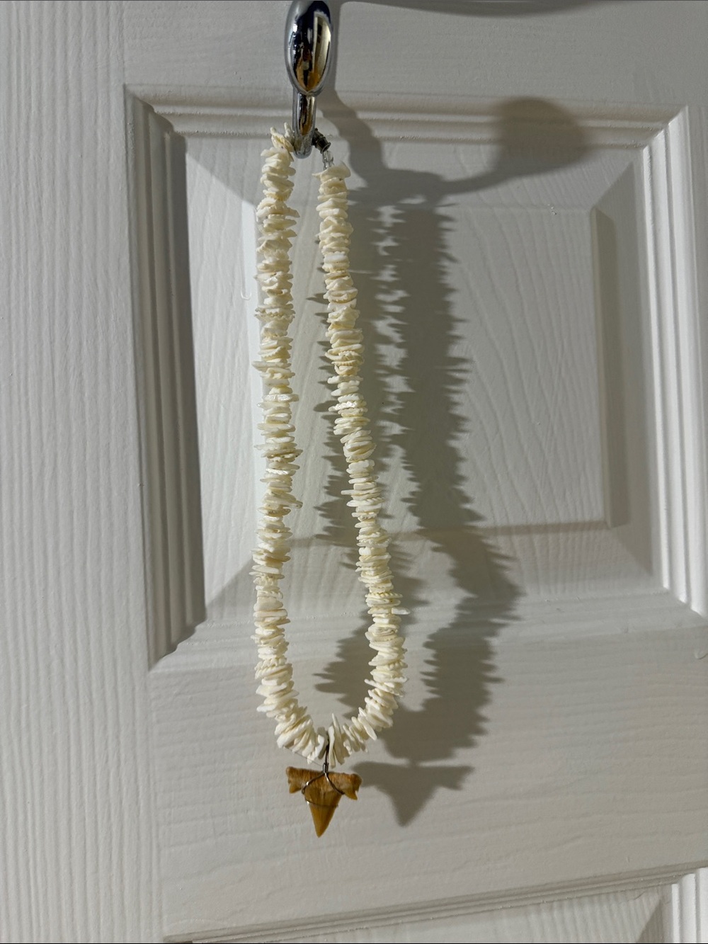 Cream Shell Chip Necklace with Shark Tooth Pendant